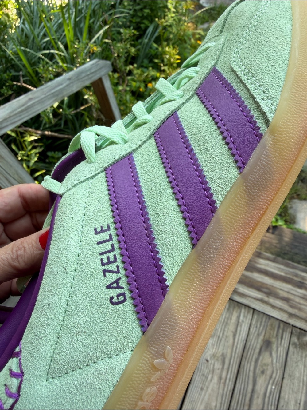 adidas Gazelle Women’s Mint Green & Purple Suede Sneakers - Picture 2 of 11